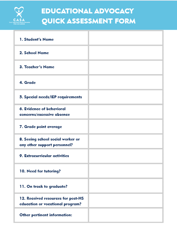 educational advocacy assessment form cover photo